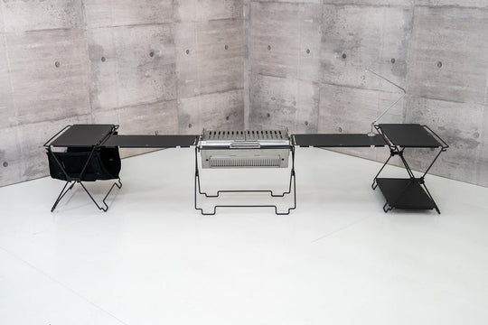 【セット割】コードユニット 焚き火テーブルセット ブラック（コードユニット ブラック + メバ BBQコンロ + トップボード ブラック + 薪ホルダー + グラフアーム + ショルダーケース） - TOKYO CRAFTS